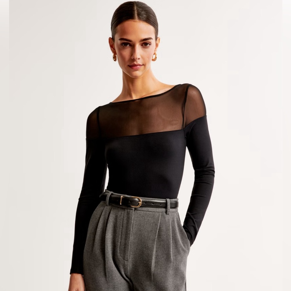 Long Sleeve Mesh Crewneck Bodysuit